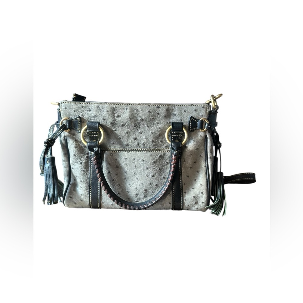 Dooney & Bourke Full Quill Ostrich Leather Bag Gray & Brown - Picture 5 of 16